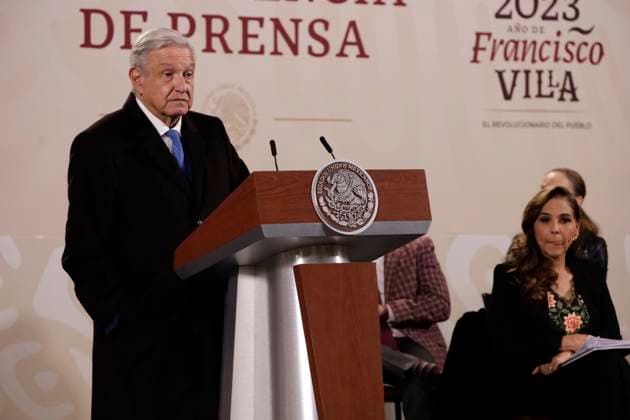 President of Mexico in press conference February 13, 2023, Mexico City, Mexico: Mexico s president, Andres Manuel Lopez Obrador at his daily morning conference before reporters at the National Palace in Mexico City. on February 13, 2023 in Mexico City, Mexico (Photo by Luis Barron Eyepix Group). Copyright: x<author >x xEyepixxGroupx LB20230213_AMLO16