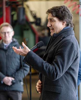 February 13, 2023, Whitehorse, YUKON, CANADA: Prime Minister Justin Trudeau speaks at Erik Nielsen International Airport during a press conference in Whitehorse, Yukon, February 13, 2023. Whitehorse CANADA  - ZUMAc35_ 20230213_zaf_c35_076 Copyright: xMikexThomasx