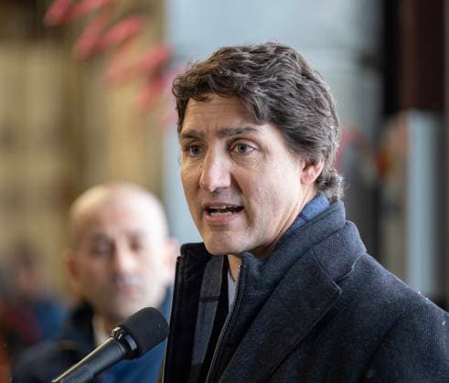 February 13, 2023, Whitehorse, YUKON, CANADA: Prime Minister Justin Trudeau speaks at Erik Nielsen International Airport during a press conference in Whitehorse, Yukon, February 13, 2023. Whitehorse CANADA  - ZUMAc35_ 20230213_zaf_c35_079 Copyright: xMikexThomasx