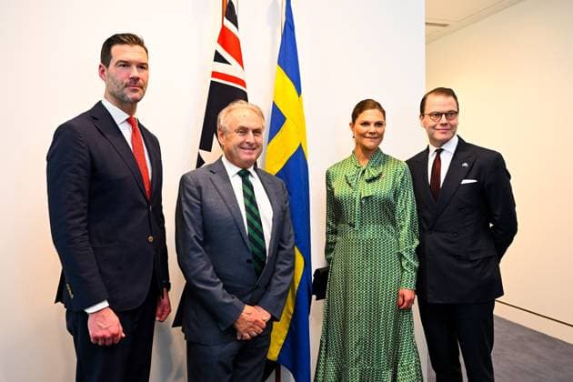 Entertainment Themen der Woche KW07 SWEDISH ROYALS AUSTRALIA VISIT, (L-R) Swedish Minister for Foreign Trade Johan Forssell, Australian Trade Minister Don Farrell, HRH Crown Princess Victoria of Sweden and Prince Daniel of Sweden pose for photographs ahead of a meeting at Parliament House in Canberra, Tuesday, February 14, 2023. ( NO ARCHIVING, EDITORIAL USE ONLY, NO USE IN BOOKS WITHOUT CONSENT CANBERRA ACT AUSTRALIA  Copyright: xLUKASxCOCHx 20230214001763542255
