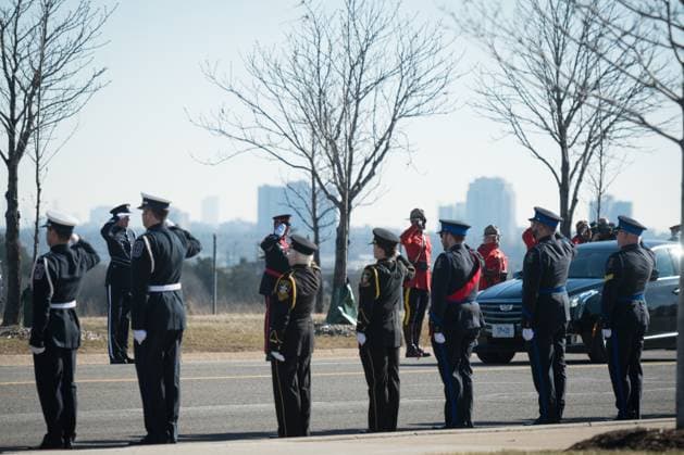 February 14, 2023, Mississauga, ONT, CANADA: The motorcade drives past the procession during the state funeral for former Mississauga mayor Hazel McCallion, at the Paramount Fine Foods Centre in Mississauga, Ont., on Tuesday, February 14, 2023. Mississauga CANADA  - ZUMAc35_ 20230214_zaf_c35_029 Copyright: xTijanaxMartinx