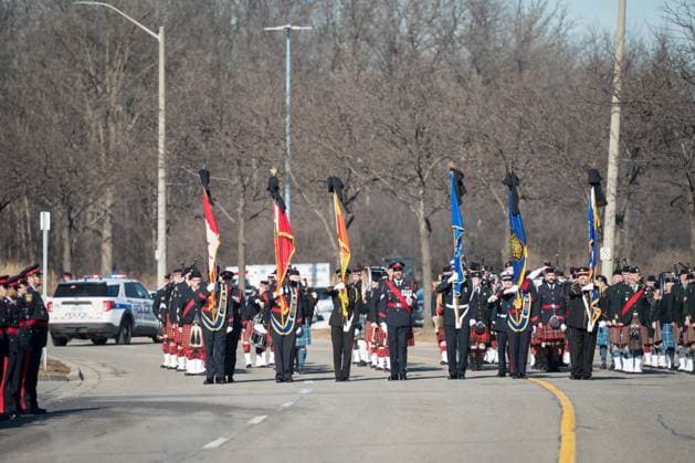 February 14, 2023, Mississauga, ONT, CANADA: The procession waits for the motorcade during the state funeral for former Mississauga mayor Hazel McCallion, at the Paramount Fine Foods Centre in Mississauga, Ont., on Tuesday, February 14, 2023. Mississauga CANADA  - ZUMAc35_ 20230214_zaf_c35_030 Copyright: xTijanaxMartinx