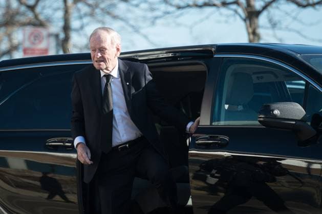 February 14, 2023, Mississauga, ONT, CANADA: Former prime minister Jean Chretien arrives at the state funeral for former Mississauga mayor Hazel McCallion at the Paramount Fine Foods Centre in Mississauga, Ont., on Tuesday, February 14, 2023. Mississauga CANADA  - ZUMAc35_ 20230214_zaf_c35_034 Copyright: xTijanaxMartinx