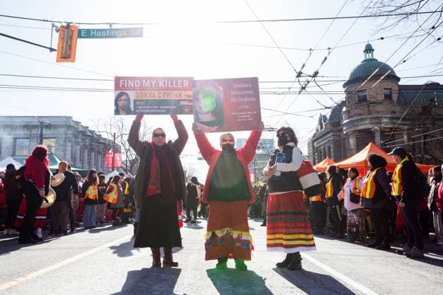 February 14, 2023, Vancouver, British Columbia, Canada: People gather in Vancouver, British Columbia for the annual WomenÃ¢â‚¬â ¢s Memorial March to honour the lives of missing and murdered women. Vancouver Canada - ZUMAw171 20230214_znp_w171_001 Copyright: xRyanxWalterxWagnerx