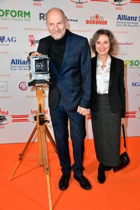 Götz Schubert with wife Simone Witte at the presentation of the Askania Award 2023 at the Capital Club in the Hilton Hotel Berlin, 14 02 2023 Foto:xN.xKubelkax xFuturexImage