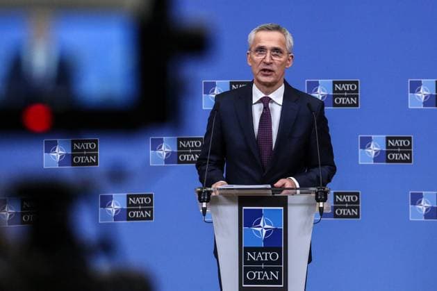 News Themen der Woche KW07 News Bilder des Tages February 15, 2023, Brussels, Brussels Capital Region, Belgium: NATO Secretary General Jens Stoltenberg speaks at a press conference following a meeting of NATO Defence ministers at the NATO headquarters in Brussels, Belgium, February 15, 2023. Brussels Belgium - ZUMAm177 20230215_zip_m177_001 Copyright: xValeriaxMongellix