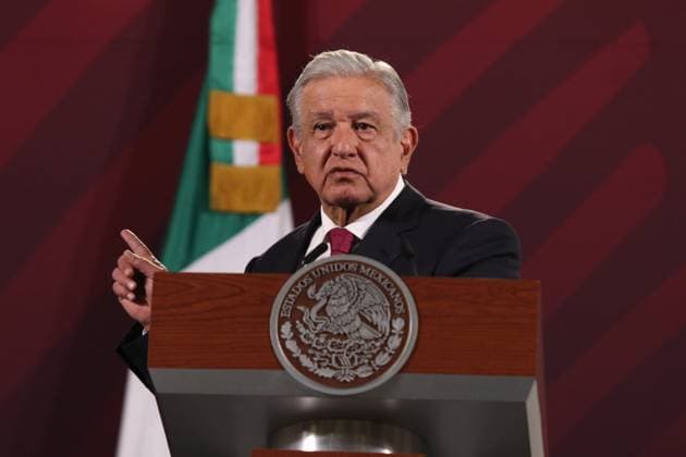 Mexican President Lopez Obrador Daily News Conference February 15, 2023, Mexico City, Mexico: Mexico™s President Andres Manuel Lopez Obrador gesticulates during his speech in his daily morning briefing conference at National Palace. on February 15, 2023 in Mexico City, Mexico. (Photo by Ismael Rosas Eyepix Group) Copyright: xIsmaelxRosas xEyepixxGroupx IR_15022023_87931