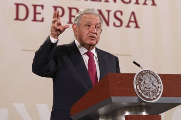 Mexican President Lopez Obrador Daily News Conference February 15, 2023, Mexico City, Mexico: Mexico™s President Andres Manuel Lopez Obrador gesticulates during his speech in his daily morning briefing conference at National Palace. on February 15, 2023 in Mexico City, Mexico. (Photo by Ismael Rosas Eyepix Group) Copyright: xIsmaelxRosas xEyepixxGroupx IR_15022023_87932