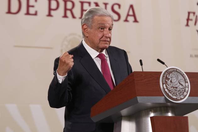 Mexican President Lopez Obrador Daily News Conference February 15, 2023, Mexico City, Mexico: Mexico™s President Andres Manuel Lopez Obrador gesticulates during his speech in his daily morning briefing conference at National Palace. on February 15, 2023 in Mexico City, Mexico. (Photo by Ismael Rosas Eyepix Group) Copyright: xIsmaelxRosas xEyepixxGroupx IR_15022023_87933