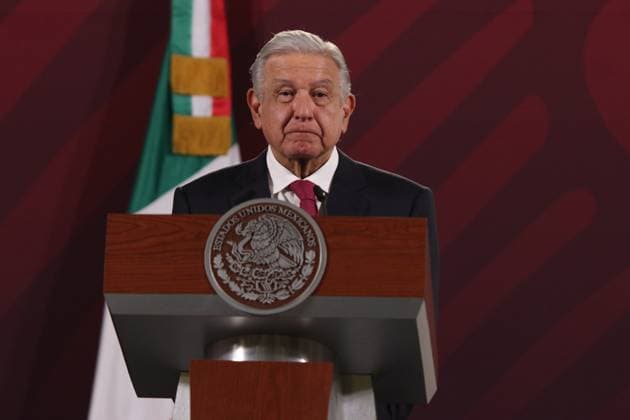 Mexican President Lopez Obrador Daily News Conference February 15, 2023, Mexico City, Mexico: Mexico™s President Andres Manuel Lopez Obrador gesticulates during his speech in his daily morning briefing conference at National Palace. on February 15, 2023 in Mexico City, Mexico. (Photo by Ismael Rosas Eyepix Group) Copyright: xIsmaelxRosas xEyepixxGroupx IR_15022023_87937