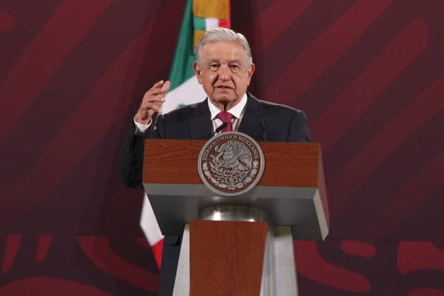 Mexican President Lopez Obrador Daily News Conference February 15, 2023, Mexico City, Mexico: Mexico™s President Andres Manuel Lopez Obrador gesticulates during his speech in his daily morning briefing conference at National Palace. on February 15, 2023 in Mexico City, Mexico. (Photo by Ismael Rosas Eyepix Group) Copyright: xIsmaelxRosas xEyepixxGroupx IR_15022023_87938