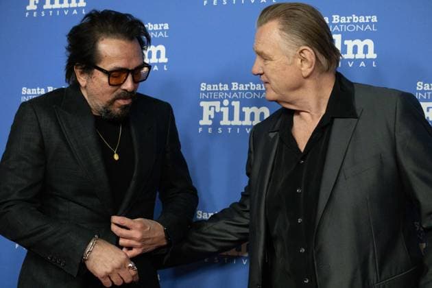 February 16, 2023, Santa Barbara, California, U.S: Brendan Gleeson (right) and Roger During, arrives on the Red Carpet at the Santa Barbara International Film Festival, February 16, 2023, at the historic Arlington Theater in Santa Barbara. ..Brendan Gleeson, along with co-star Colin Farrell, is about to be honored with the Cinema Vanguard Award for their performances in Banshees of insherin by Martin McDonagh†Not in photo. Santa Barbara U.S. - ZUMAk144 20230216_znp_k144_118 Copyright: xAmyxKatzx