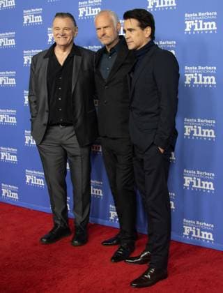 February 16, 2023, Santa Barbara, California, U.S: Colin Farrell (right) arrives on the Red Carpet on the Red Carpet at the Santa Barbara International Film Festival, February 16, 2023, at the historic Arlington Theater in Santa Barbara. Farrell and co-star Brendan Gleeson (left) are being honored with the Cinema Vanguard Award for their performances in Banshees of insherin. ..Martin McDonagh (center) will be presenting the award. Santa Barbara U.S. - ZUMAk144 20230216_znp_k144_144 Copyright: xAmyxKatzx