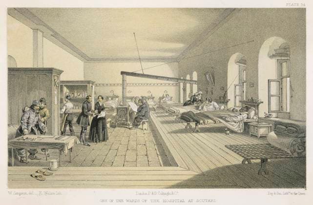 Florence Nightingale at Scutari - Crimean War Florence Nightingale in the hospital at Scutari, on a day when casualties were unusually light Date: 1855  Copyright: Copyrightx(c)Geminix2023.xCredit:xGemini 12005831