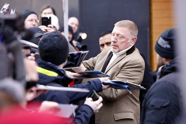 Boris Becker with fans arriving for the Boom Boom The World vs Boris Becker Photocall at the Hotel Grand Hyatt during the 73 Berlinale International Film Festival on 19 02 2023 in Berlin Berlinale 2023 Boom Boom The World vs Boris Becker Photo Call PK