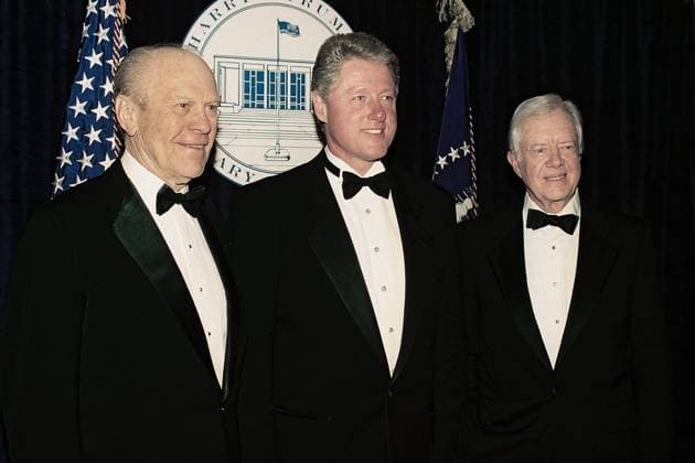 December 31, 1903, Washington, DC, USA: 10 25 95 The National Building Museum Washington DC..U.S. Presidents Gerald Ford, Bill Clinton and Jimmy Carter poses for a picture at The National Building Museum during a fundraiser for the Harry Truman Presidential Library...photo: - ImageCatcher News. Washington USA - ZUMAb189 19031231_znp_b189_001 Copyright: xChristyxBowex