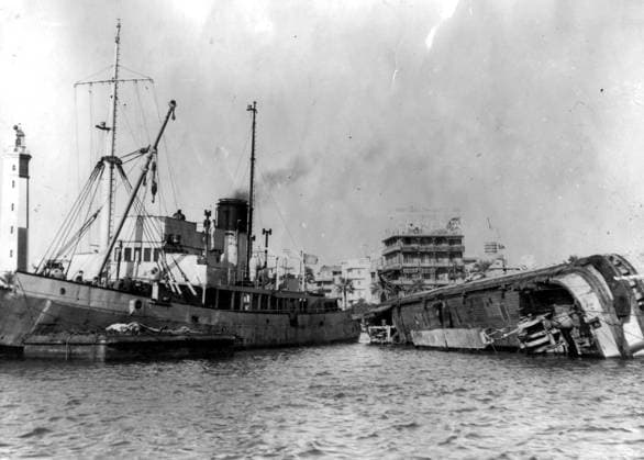 SCANPIX SWEDEN, 1956. Suezkrisen. Fartyg i Port said, Egypten. x20360x *** SCANPIX SWEDEN, 1956 Suez Crisis Ship in Port said, Egypt x20360x  Copyright: xTTx 20360