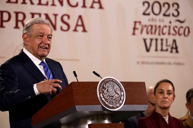 President of Mexico at a press conference at the National Palace February 20, 2023, Mexico City, Mexico: Mexican President Andres Manuel Lopez Obrador at the daily morning press conference at the National Palace in Mexico City. on February 20, 2023 in Mexico City, Mexico (Photo by Luis Barron Eyepix Group). Copyright: x<author >x xEyepixxGroupx LB20230220_AMLO_MX27