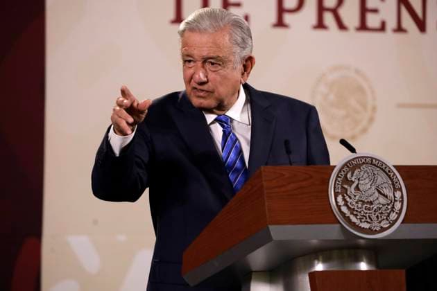 February 20, 2023, Mexico City, Mexico: Mexican President Andres Manuel Lopez Obrador at the daily morning press conference at the National Palace in Mexico City. on February 20, 2023 in Mexico City, Mexico Mexico City Mexico - ZUMAe321 20230220_zia_e321_103 Copyright: x<authorx
