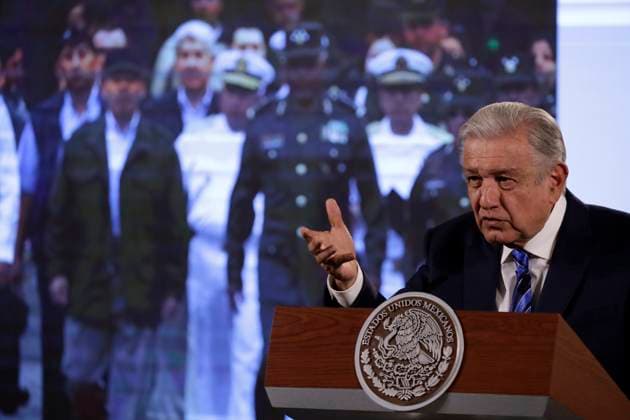 February 20, 2023, Mexico City, Mexico: Mexican President Andres Manuel Lopez Obrador at the daily morning press conference at the National Palace in Mexico City. on February 20, 2023 in Mexico City, Mexico Mexico City Mexico - ZUMAe321 20230220_zia_e321_106 Copyright: x<authorx