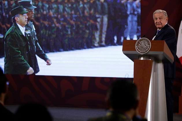 February 20, 2023, Mexico City, Mexico: Mexican President Andres Manuel Lopez Obrador at the daily morning press conference at the National Palace in Mexico City. on February 20, 2023 in Mexico City, Mexico Mexico City Mexico - ZUMAe321 20230220_zia_e321_107 Copyright: x<authorx