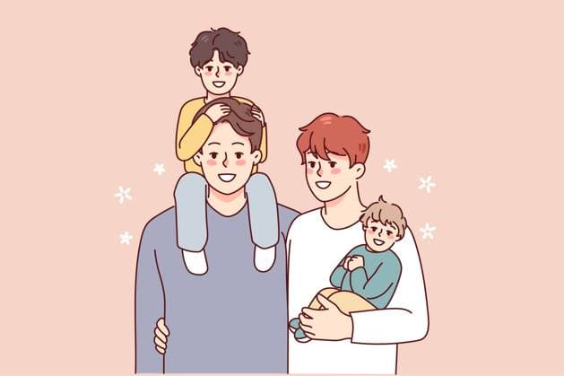 Homosexual men with adopted kids Happy homosexual men with small kids establish family. Smiling gay couple adopting children. LGBTQ parents. illustration. Copyright: xZoonar.com EladaxVasilyevax 18782491