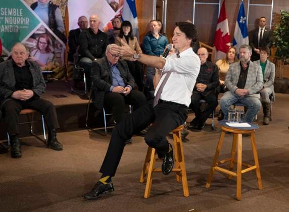 February 22, 2023, Longueuil, PQ, Canada: Prime Minister Justin Trudeau takes part in a town hall meeting with Quebec agricultural producers in Longueuil, Que., Wednesday, Feb. 22, 2023. Longueuil Canada  - ZUMAc35_ 20230222_zaf_c35_115 Copyright: xRyanxRemiorzx