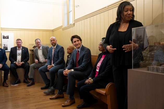 February 23, 2023, Halifax, NS, Canada: Prime Minister Justin Trudeau, centre, meets with community members at the Africville museum in Halifax on Thursday, February 23, 2023. Halifax Canada  - ZUMAc35_ 20230223_zaf_c35_088 Copyright: xDarrenxCalabresex