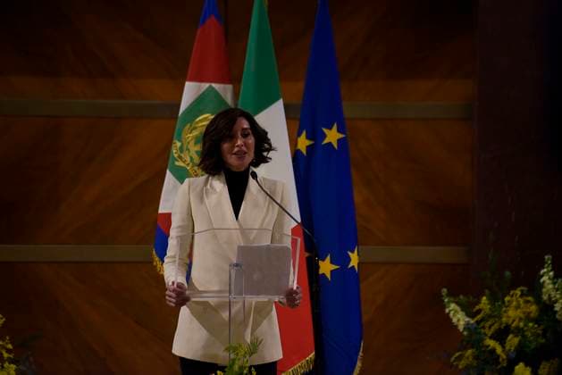 35th year of the Marisa Bellisario Award Rome Italy. 24 February 2023. Annamaria Bernini, Minister of University and Research, speaks at the ceremony for the 35th year of the establishment of the Maria Bellissario Prize. The award is given annually to women who have distinguished themselves in the profession, in management, in science, in the economy and in Italian and international social life. Rome Italy Copyright: xVincenzoxNuzzolesex vnuzzolese_roma_24_02_2023_17