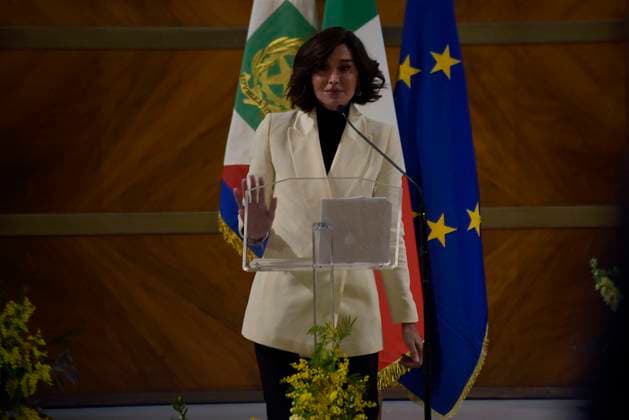 35th year of the Marisa Bellisario Award Rome Italy. 24 February 2023. Annamaria Bernini, Minister of University and Research, speaks at the ceremony for the 35th year of the establishment of the Maria Bellissario Prize. The award is given annually to women who have distinguished themselves in the profession, in management, in science, in the economy and in Italian and international social life. Rome Italy Copyright: xVincenzoxNuzzolesex vnuzzolese_roma_24_02_2023_18