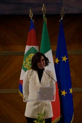 35th year of the Marisa Bellisario Award Rome Italy. 24 February 2023. Annamaria Bernini, Minister of University and Research, speaks at the ceremony for the 35th year of the establishment of the Maria Bellissario Prize. The award is given annually to women who have distinguished themselves in the profession, in management, in science, in the economy and in Italian and international social life. Rome Italy Copyright: xVincenzoxNuzzolesex vnuzzolese_roma_24_02_2023_19