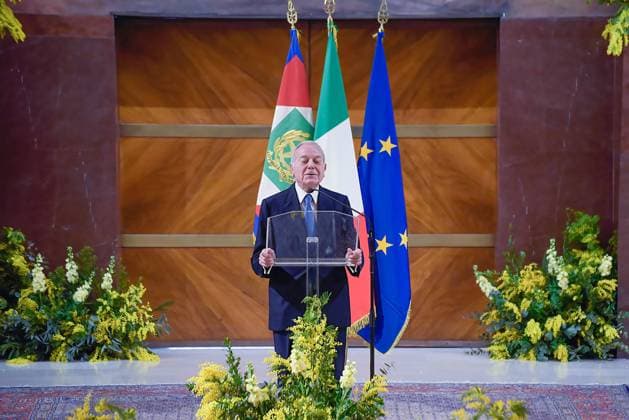 February 24, 2023, Rome, Italy: Gianni Letta, President of the Commission examining the Marisa Bellisario Award, speaks at the ceremony for the 35th year of the establishment of the Maria Bellissario Prize. The award is given annually to women who have distinguished themselves in the profession, in management, in science, in the economy and in Italian and international social life. Rome Italy - ZUMAs197 20230224_zaa_s197_280 Copyright: xVincenzoxNuzzolesex