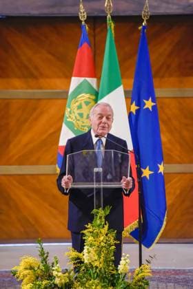 February 24, 2023, Rome, Italy: Gianni Letta, President of the Commission examining the Marisa Bellisario Award, speaks at the ceremony for the 35th year of the establishment of the Maria Bellissario Prize. The award is given annually to women who have distinguished themselves in the profession, in management, in science, in the economy and in Italian and international social life. Rome Italy - ZUMAs197 20230224_zaa_s197_281 Copyright: xVincenzoxNuzzolesex
