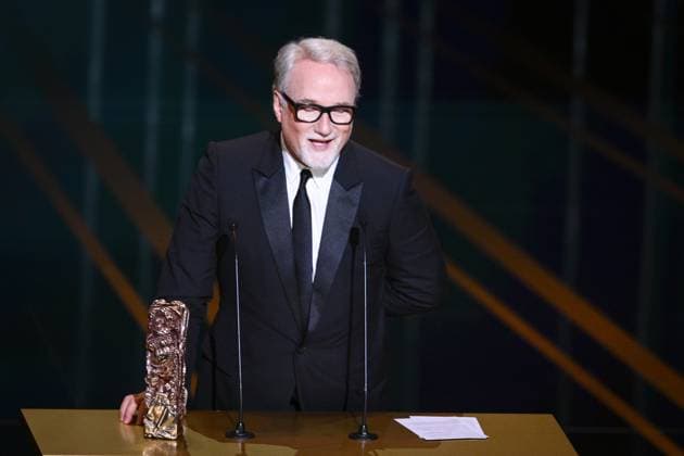 Apparition surprise de Brad Pitt pour remettre le Cesar d Honneur au realisateur David Fincher aux cote de Virginie Efira CELEBRITES : 48e Ceremonie des Cesar - 24 02 2023 JBAutissier Panoramic 