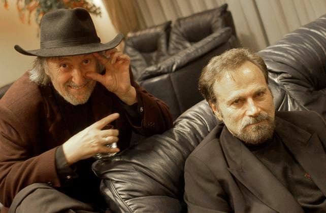 FILE - In the file photo, Slovak director Juraj Jakubisko, left, and Italian actor Franco Nero in Prague, Czech Republic, November 1, 2003. One of the leading film-makers of the Czechoslovak New Film Wave of the 1960s, died in Prague, where he lived, on Friday, Feb. 24, 2023. He was 84. (CTKxPhoto MichalxKrumphanzl) CTKPhotoFO01044919  CTKPhotoFO01044919