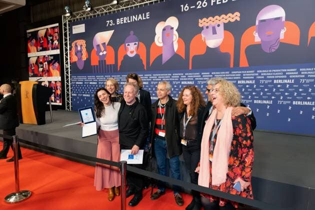 25 02 2023,Berlin,Germany,73 Berlin International Film Festival The winners of the independent juries Nicolas Philibert receives the Ecumenical Jury Prize for his film Sur L Adamant.