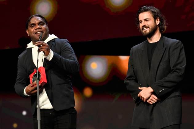 Derik Lynch and Matthew Thorne with the Silver Bear Jury Short Film Award for Marungka tjalatjunu Dipped in Black at the Closing Ceremony with Award Ceremony at the Berlinale 2023 73 Berlin International Film Festival at the Berlinale Palast Berlin, 25 02 2023. Foto:xN.xKubelkax xFuturexImage