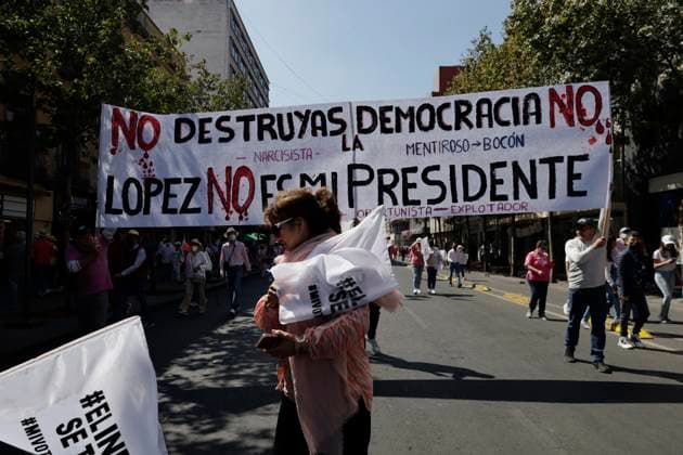 March For Democracy In Mexico A group of people during the march called March for Democracy, INE is not touched , which started from the Angel of Independence and ended at the Zocalo in Mexico City, where several people demonstrated in rejection of the proposed Electoral Reform presented by the President of Mexico, Andres Manuel Lopez Obrador, which proposes cutting the budget of political parties, electing legislators in a system of electoral lists and that the selection of the electoral councillors of the National Electoral Institute (INE) and the magistrates of the Electoral Tribunal be made by direct vote of the citizens. Mexico City Mexico  Copyright: xGerardoxVieyrax originalFilename: vieyra-notitle230226_npNfr.jpg
