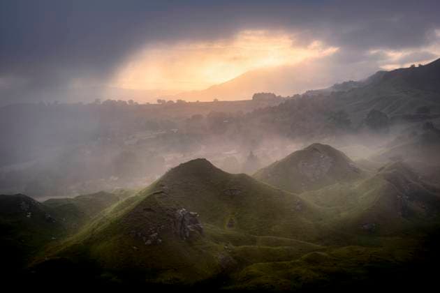 Fog clearing over Llangattock Escarpment in the Brecon Beacons. Copyright: xLoopxImages MarkxBauerx MBR03822097