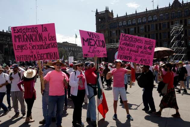 Thousands of people participate in the protest: INE is not touched!, in Mexico February 26, 2023, Mexico City, Mexico: Thousands of people participate in the rally, The INE (National Electoral Institute) does not touch! in the Zocalo in Mexico City. on February 26, 2023 in Mexico City, Mexico (Photo by Luis Barron Eyepix Group). Copyright: xLuisxBarronx xEyepixxGroupx LB20230226_INE_PLANB23