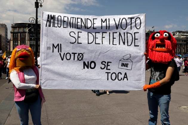 Thousands of people participate in the protest: INE is not touched!, in Mexico February 26, 2023, Mexico City, Mexico: Thousands of people participate in the rally, The INE (National Electoral Institute) does not touch! in the Zocalo in Mexico City. on February 26, 2023 in Mexico City, Mexico (Photo by Luis Barron Eyepix Group). Copyright: xLuisxBarronx xEyepixxGroupx LB20230226_INE_PLANB34
