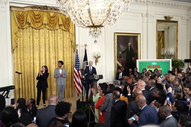 U.S. President Joe Biden delivers remarks at a reception celebrating Black History Month at the White House in Washington, DC on Monday, February 27, 2023.  WAX20230227251 YurixGripas