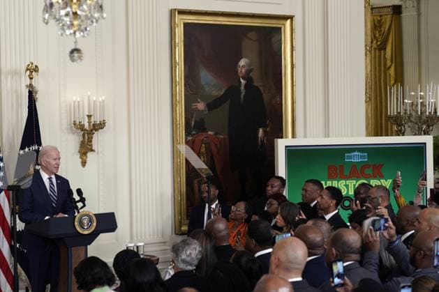 U.S. President Joe Biden delivers remarks at a reception celebrating Black History Month at the White House in Washington, DC on Monday, February 27, 2023.  WAX20230227252 YurixGripas