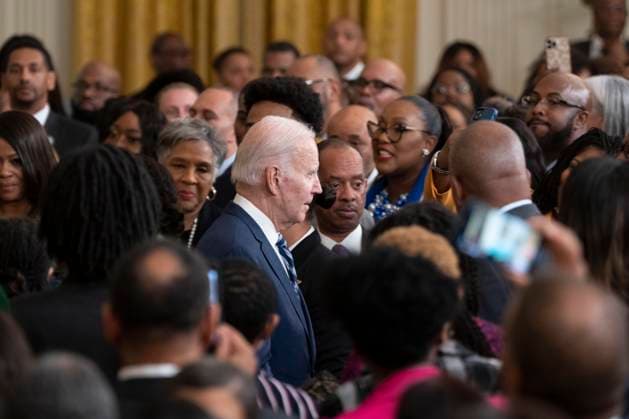 February 27, 2023, Washington, District of Columbia, USA: United States President Joe Biden departs from the dais after making remarks at a reception celebrating Black History Month at The White House in Washington, DC, on February 27, 2023 Washington USA - ZUMAs152 20230227_zaa_s152_031 Copyright: xChrisxKleponisx