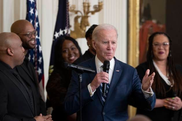 February 27, 2023, Washington, District of Columbia, USA: United States President Joe Biden makes remarks at a reception celebrating Black History Month at The White House in Washington, DC, on February 27, 2023 Washington USA - ZUMAs152 20230227_zaa_s152_035 Copyright: xChrisxKleponisx
