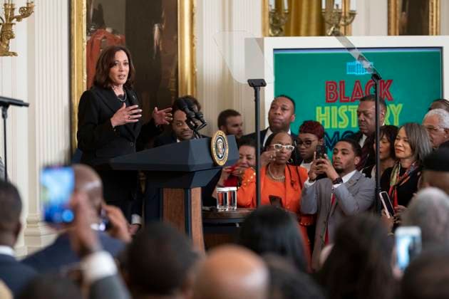 February 27, 2023, Washington, District of Columbia, USA: United States Vice President Kamala Harris makes remarks at a reception celebrating Black History Month at The White House in Washington, DC, on February 27, 2023 Washington USA - ZUMAs152 20230227_zaa_s152_053 Copyright: xChrisxKleponisx