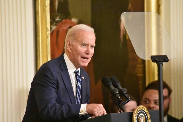 February 27, 2023, Washington, DC, United States: President Joe Biden delivers his remarks during the event. President of the United States Joe Biden and Vice President of the United States Kamala Harris host a Black History Month Reception at the White House. Several hundred people attended the event at the White House. Excitement could be felt throughout the East Room of the White House. Washington United States - ZUMAs197 20230227_zaa_s197_471 Copyright: xKylexMazzax