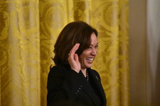 February 27, 2023, Washington, DC, United States: Vice President of the United States Kamala Harris seen on stage. President of the United States Joe Biden and Vice President of the United States Kamala Harris host a Black History Month Reception at the White House. Several hundred people attended the event at the White House. Excitement could be felt throughout the East Room of the White House. Washington United States - ZUMAs197 20230227_zaa_s197_474 Copyright: xKylexMazzax