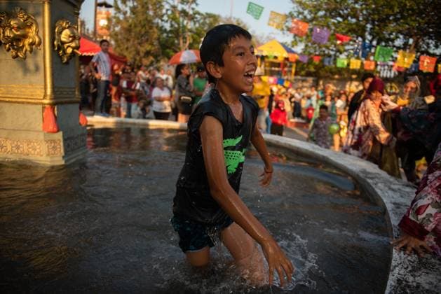 February 27, 2023: Residents of the town of Almolonga, Veracruz, celebrate the traditional Afromestizo carnival. Where they dance through the streets of the town and the children play in the fountain of the old sugar hacienda. - ZUMAqp1_ 20230227_zip_qp1_017 Copyright: xHectorxAdolfoxQuintanarxPerezx