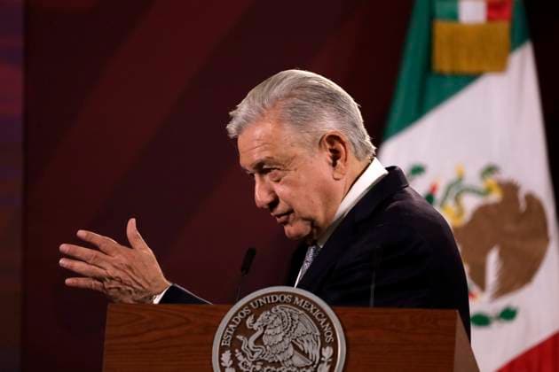 Tesla plant will be installed in Mexico: President of Mexico February 28, 2023, Mexico City, Mexico: The President of Mexico, Andres Manuel Lopez Obrador confirms the installation of the Tesla automotive assembly plant in Mexico, at a press conference at the National Palace in Mexico City. on February 28, 2023 in Mexico City, Mexico (Photo by Luis Barron Eyepix Group). Copyright: xLuisxBarronx xEyepixxGroupx LB20230228_AMLO_TESLA23